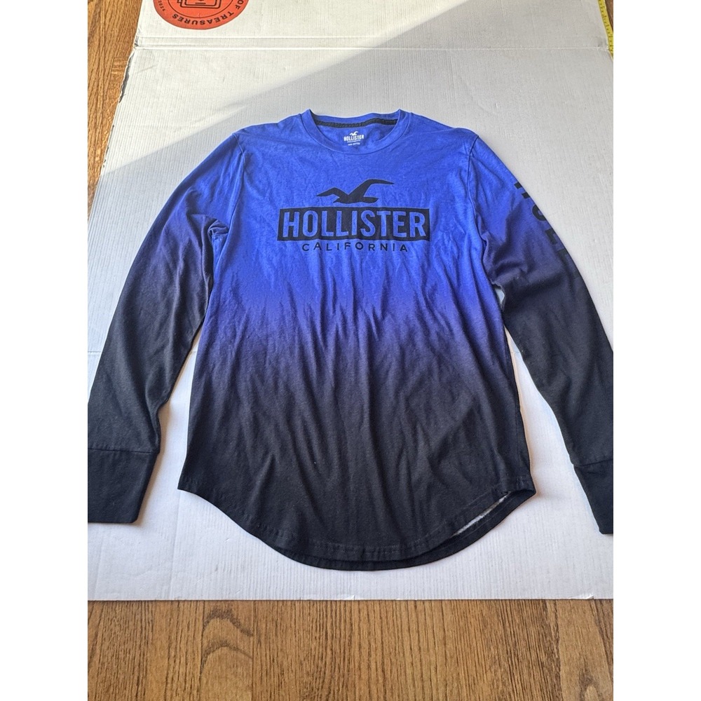 Hollister T Shirt Adult Small Blue Black Gradient Logo Long Sleeve Spellout Crew